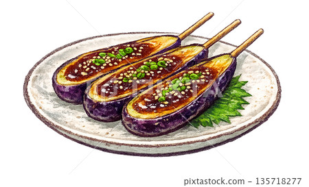 用蠟筆畫的茄子田樂，一種日式小菜 135718277