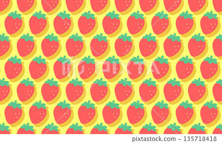 A simple red strawberry logo with a shadow spreads across a yellow background A simple red strawberry logo with a shadow spreads across a yellow background 135718418