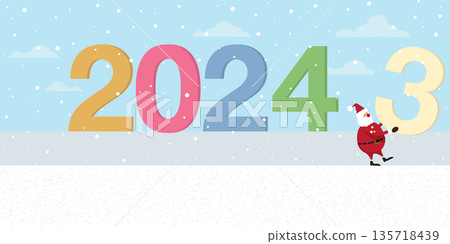 Santa Clause changing no.3 to 4 flat design vector illustration. Merry Christmas and Happy New Year greeting card template have blank space. Santa Clause changing no.3 to 4 flat design vector illustration. Merry Christmas and Happy New Year greeting card template have blank space. 135718439