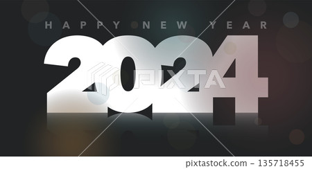 Happy New Year 2024 calligraphy with bokeh and blurred background. Greeting card template. Happy New Year 2024 calligraphy with bokeh and blurred background. Greeting card template. 135718455