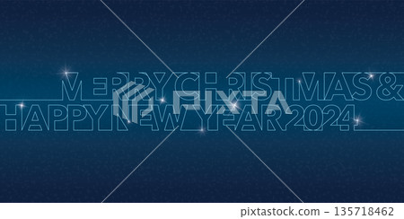 Merry Christmas and Happy New Year 2024 calligraphy luxury style vector illustration on dark blue background. 135718462