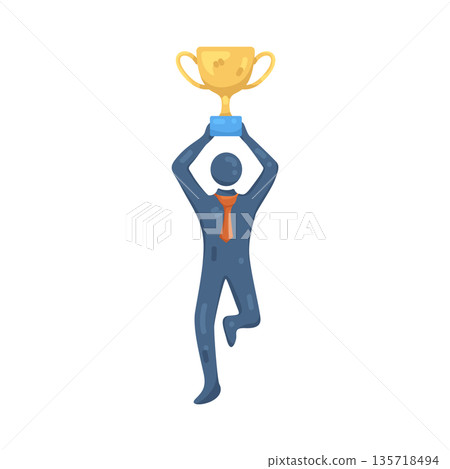 Illustration of businessman holding a trophy Illustration of businessman holding a trophy 135718494