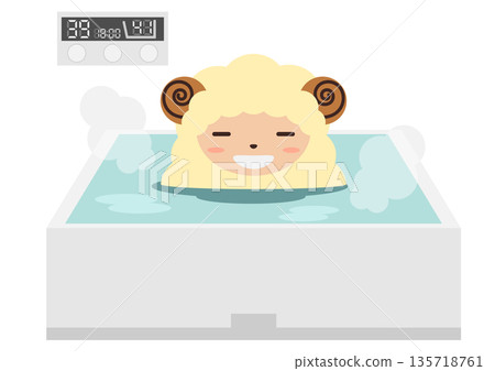 十二生肖羊在溫馨的家庭浴室裡放鬆的插圖素材 十二生肖羊在溫馨的家庭浴室裡放鬆的插圖素材 135718761