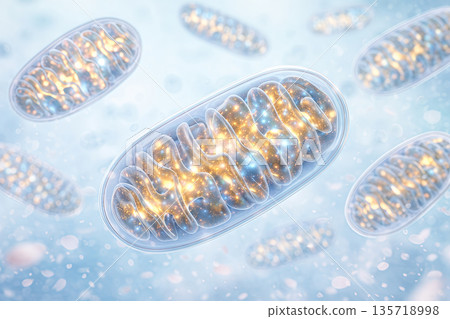 粒線體能量產生示意圖。一幅精彩的ATP合成科學插圖。 135718998