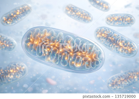 粒線體能量產生示意圖。一幅精彩的ATP合成科學插圖。 135719000