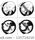 Yokai etiquette signs (monotone) 135719210