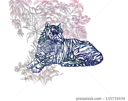 茂盛的植被和一隻靜臥的老虎 135719334