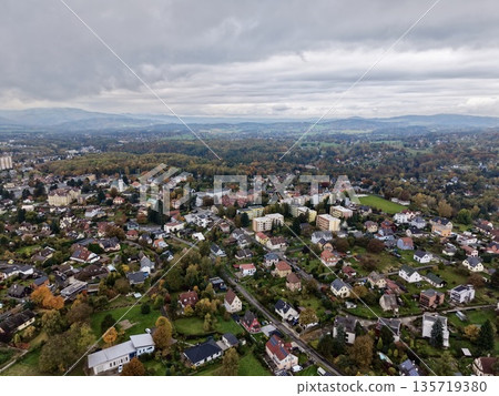 visual representation of dense residential areas with infrastructural layout from aerial perspective 135719380