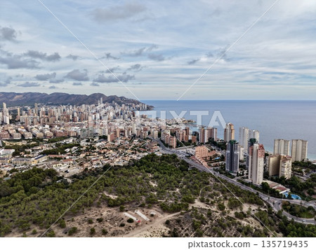 urban ridge meets ocean horizon, seaside city ridge featuring trees and dense highrise clusters urban ridge meets ocean horizon, seaside city ridge featuring trees and dense highrise clusters 135719435