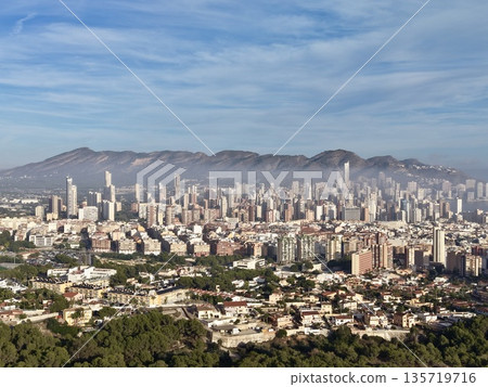 urban horizon with natural scenery, expansive metropolitan view enriched by natural landscape features 135719716