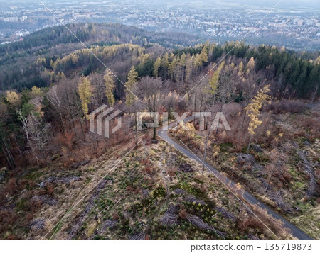 trail traverses sparse clearing toward viewpoint, rugged rocky terrain with moss and distant vistas 135719873