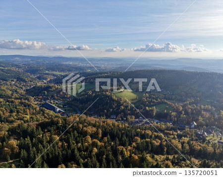 open land featuring hills and flowing streams, scenic view of farmland with rivers and rolling hills 135720051