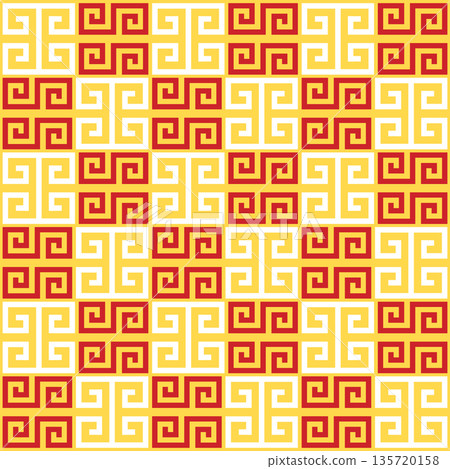 Seamless Chinese Geometric Pattern in Red Yellow and White Seamless Chinese Geometric Pattern in Red Yellow and White 135720158