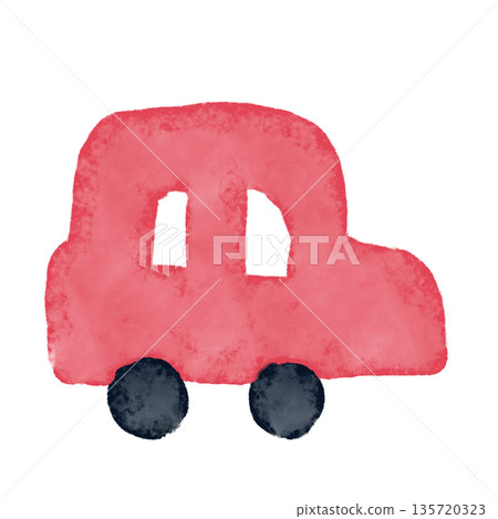 可愛的手繪車輛插圖。一輛水彩風格的紅色汽車。 可愛的手繪車輛插圖。一輛水彩風格的紅色汽車。 135720323
