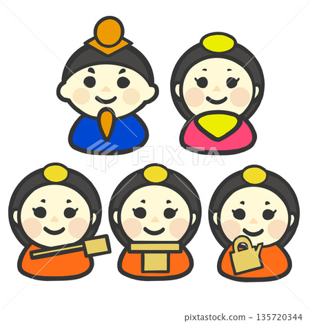 可愛的插圖，描繪了三位侍女迎接女兒節的場景。 135720344