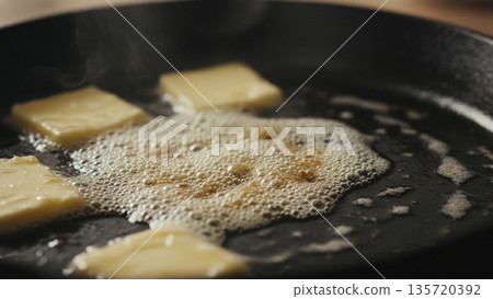 Butter Melting on Hot Pan Cooking Process Food Photography 4k ai Butter Melting on Hot Pan Cooking Process Food Photography 4k ai 135720392