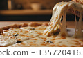 Melted Cheese Pull from Fresh Hot Pizza Close Up 4k ai 135720416