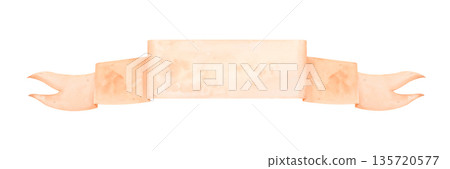 Watercolor vintage ribbon banner with curled ends isolated on white for text placement, labels, storybook design, scrapbooking. 135720577