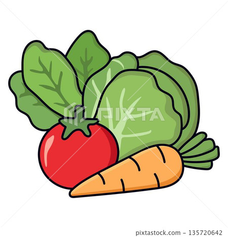 Flat cartoon illustration featuring a fresh vegetable Flat cartoon illustration featuring a fresh vegetable 135720642