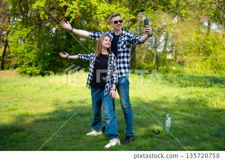 Happy Father And Daughter Taking A Selfie While Spending Time Together Happy Father And Daughter Taking A Selfie While Spending Time Together 135720758