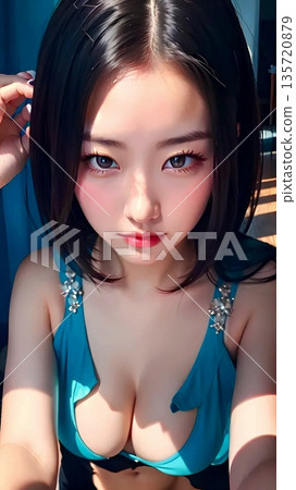 穿著黑裙子的年輕女模特 135720879