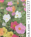 一個開滿五彩繽紛鮮花的花園。色彩繽紛的馬賽克背景，採用數位藝術風格，搭配可愛的花卉素材。 135721177