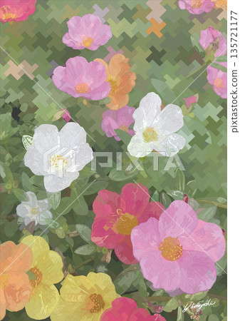 A garden filled with colorful flowers. A colorful mosaic background in a digital art style and lovely flower material. A garden filled with colorful flowers. A colorful mosaic background in a digital art style and lovely flower material. 135721177