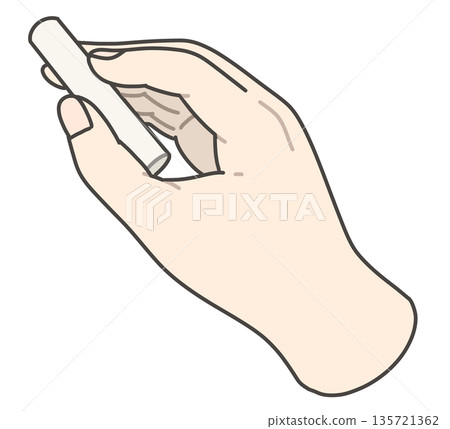 Illustration of a right hand holding white chalk Illustration of a right hand holding white chalk 135721362