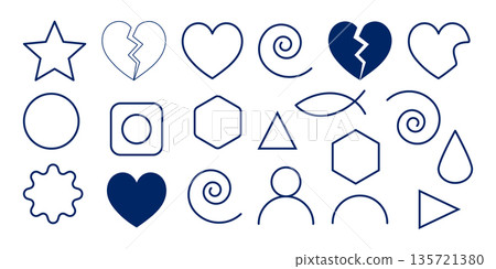 Geometric Icon Set With Hearts, Stars, Circles and Shapes for Creative Design Projects 135721380