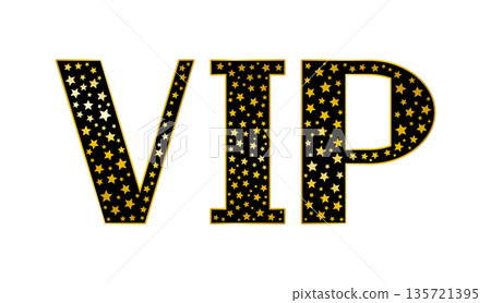 Text vector illustration on transparent background with VIP lettering made of golden stars Text vector illustration on transparent background with VIP lettering made of golden stars 135721395