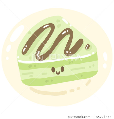Cute Matcha Cake Slice Illustration 135721458