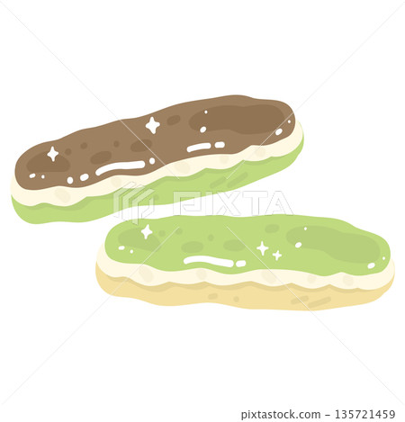 Eclair With Chocolate and Matcha topping Illustration 135721459