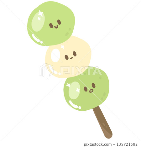 Cute Matcha Dango Illustration 135721592