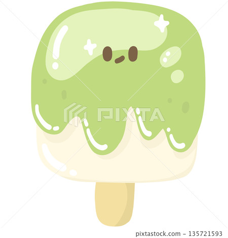 Cute Matcha Ice Cream Illustration Cute Matcha Ice Cream Illustration 135721593