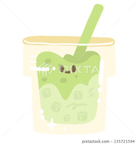 Cute Iced Matcha Drink Illustration 135721594