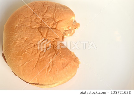 pork barbecue hamburger mayonnaise sauce with ketchup biting on plate pork barbecue hamburger mayonnaise sauce with ketchup biting on plate 135721628