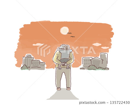 Grandmother and grandson at sunset 135722430