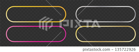 Neon glowing pill shape banner. Light frame for call to action buttons, website headers, app UI elements, game design and futuristic interface concepts. 135722926