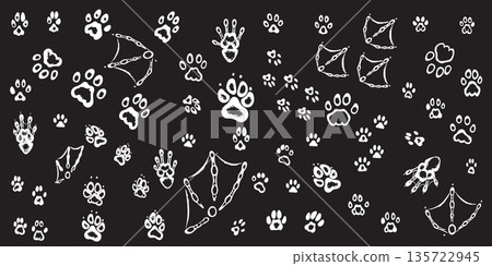 Hand drawn wild animals foot prints Hand drawn wild animals foot prints 135722945