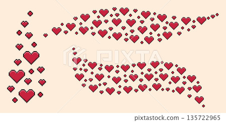 Set of pixel art heart swoosh. Vector 8-bit y2k retro style illustration. Set of pixel art heart swoosh. Vector 8-bit y2k retro style illustration. 135722965