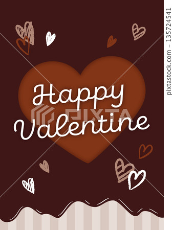 Chocolate and heart Valentine's Day background illustration, brown, vertical 135724541