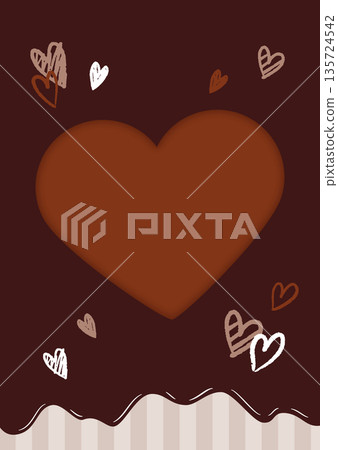 巧克力與心形情人節背景邊框插圖，棕色，直式版 135724542