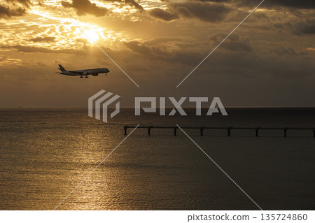 The evening sea and A350 The evening sea and A350 135724860