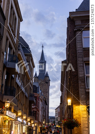 Aachen, North Rhine-Westphalia , Germany, August 23rd, 2025, Cozy city scene, Charming alley with Aachen, North Rhine-Westphalia , Germany, August 23rd, 2025, Cozy city scene, Charming alley with 135724873