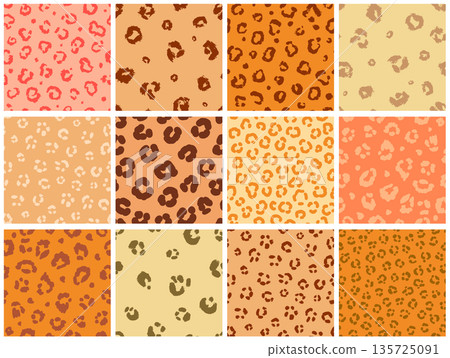 Collection of cute animal skin and fur seamless patterns, mammals, big cats cheetah tiger and jaguar 135725091