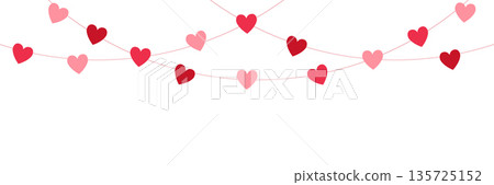 Paper pink heart string. Valentine day garland. Love background. Wedding banner. Happy Holiday decoration. Birthday party bg. Hanging confetti. 8 March card. Vector illustration Paper pink heart string. Valentine day garland. Love background. Wedding banner. Happy Holiday decoration. Birthday party bg. Hanging confetti. 8 March card. Vector illustration 135725152