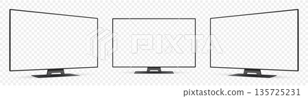 Realistic tv screen mockup. Television display on three sides with transparent screen. 135725231