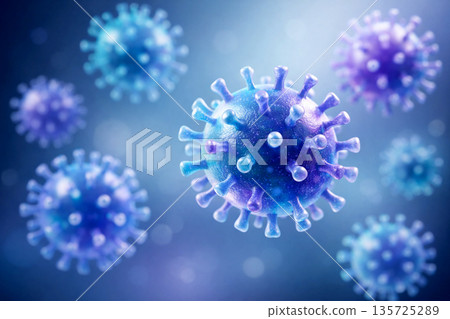 Abstract Floating Virus Particles 3D Medical Illustration 135725289
