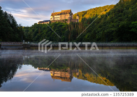 Vianden castle with reflection, Luxemburg Vianden castle with reflection, Luxemburg 135725389
