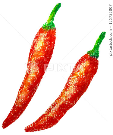 Red chili pepper illustration oil pastel drawing 135725807